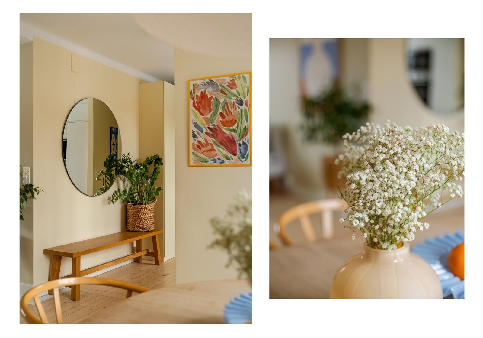 Leiligheten har en behagelig fargepalett, gir en varm og god atmosfære Galleribilde