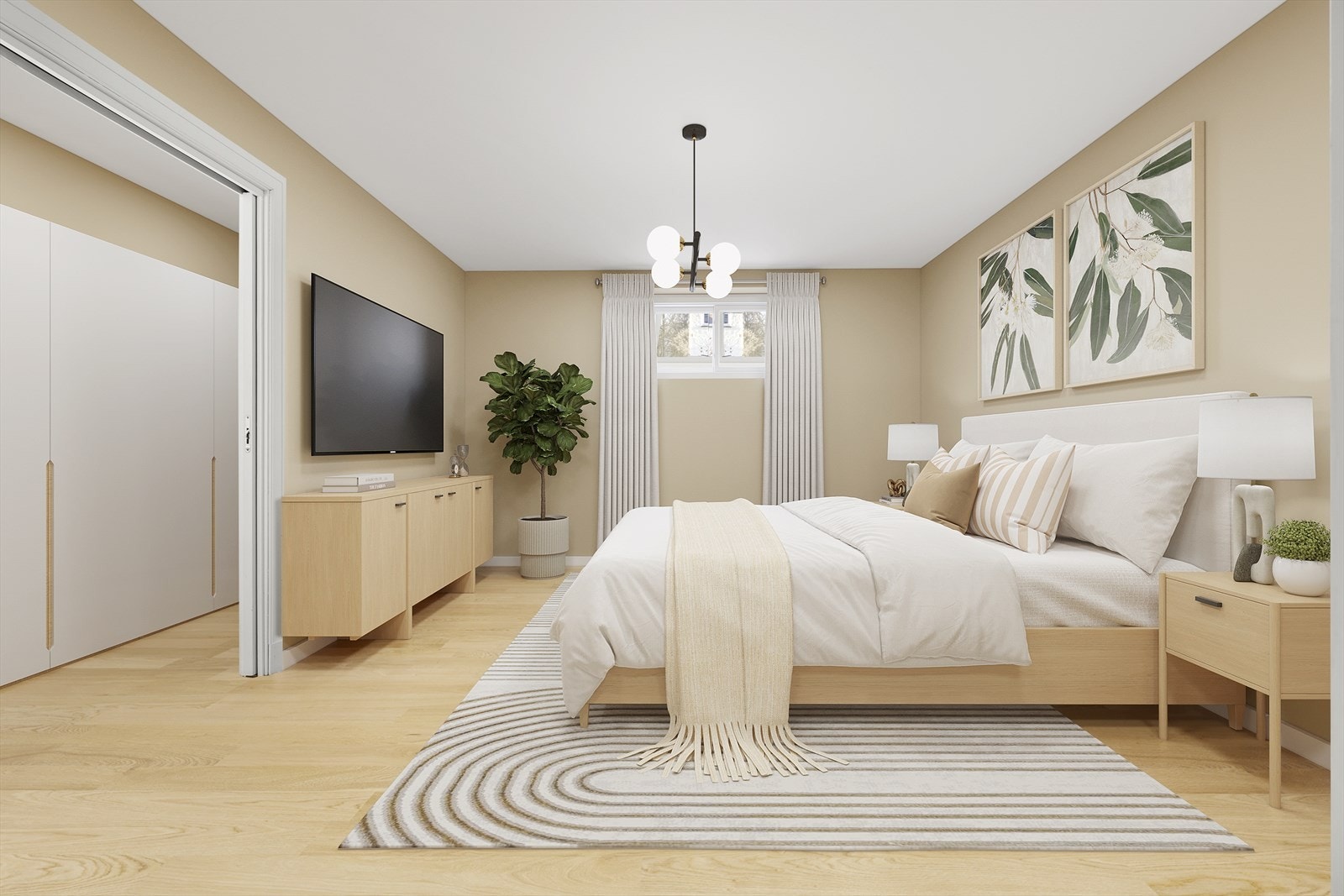 Virtuelt bilde som viser en ny løsning for soverom 2 med garderobe. Galleribilde