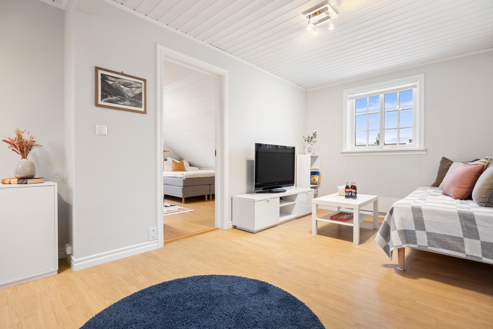 Koselig og praktisk tv-krok i loftstuen. Galleribilde