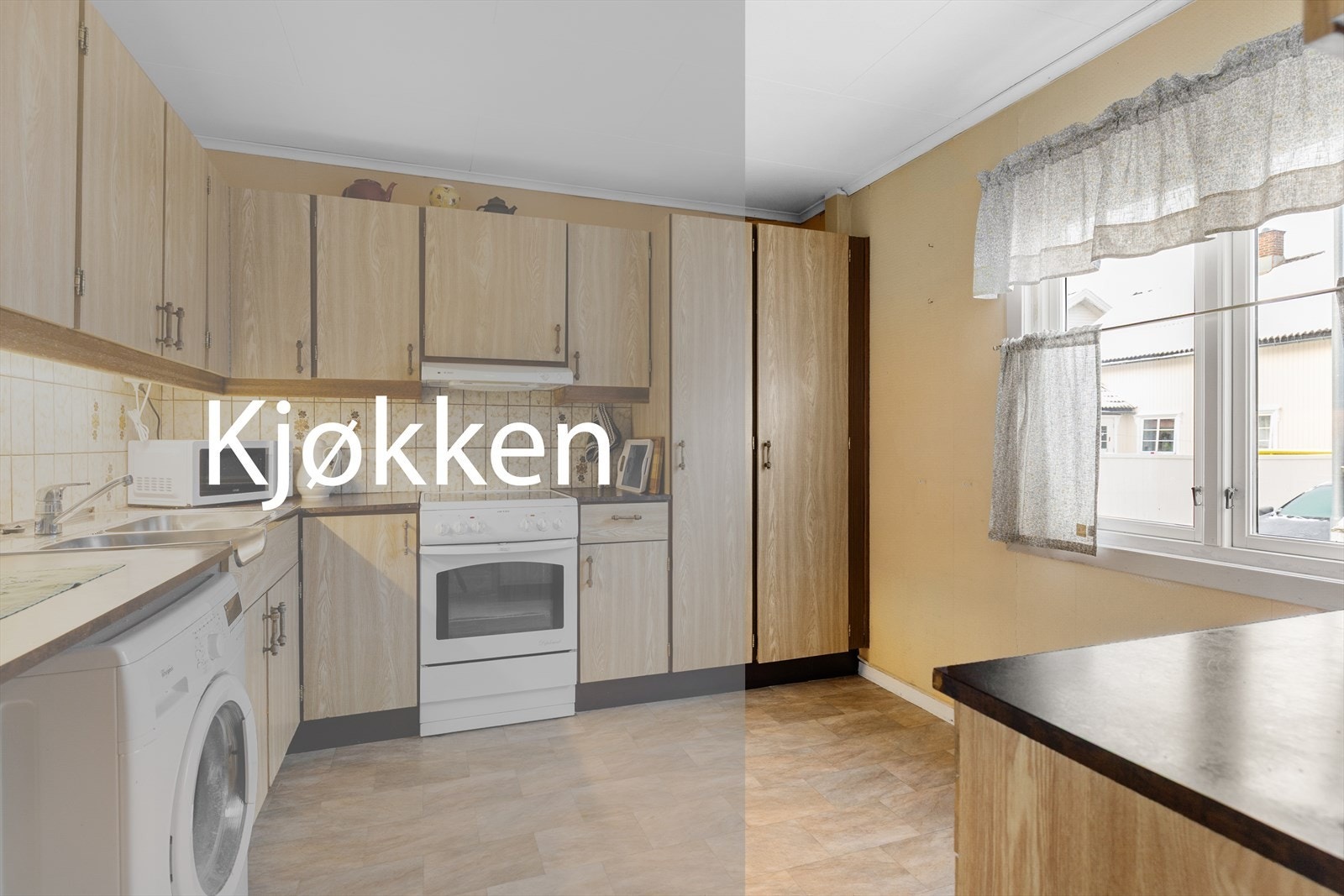 Kjøkken med plass til spisebord. Galleribilde