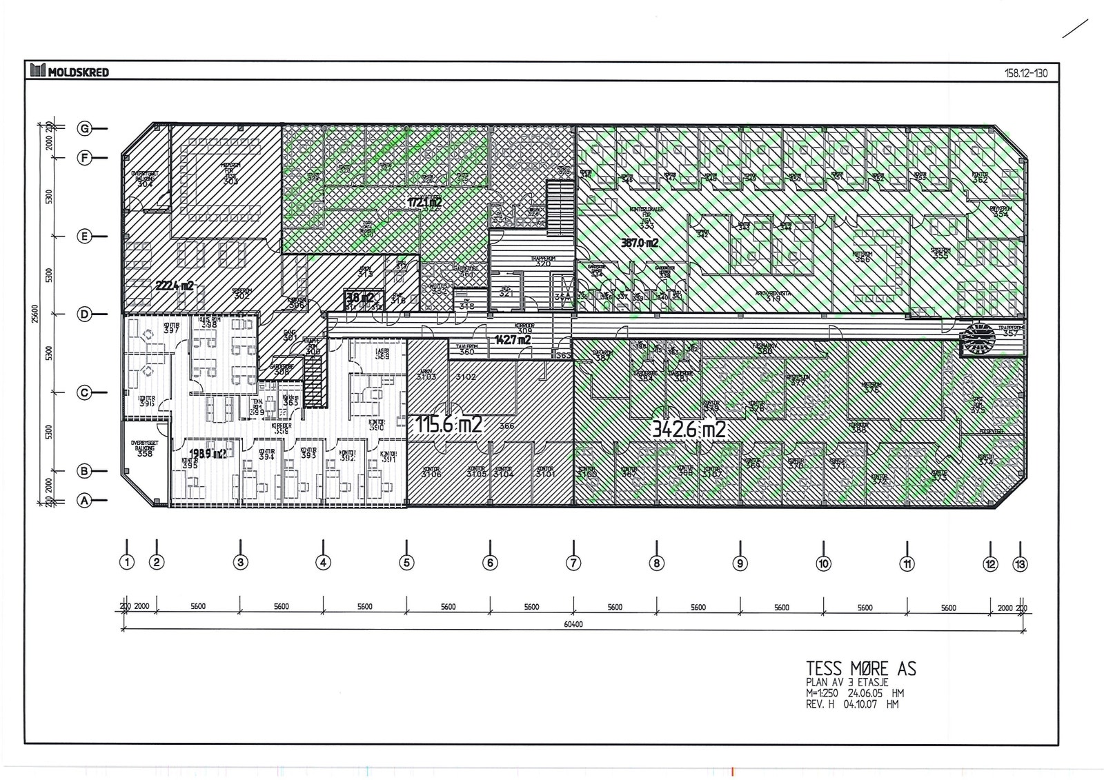 De skraverte arealene viser de tre lokalene Galleribilde