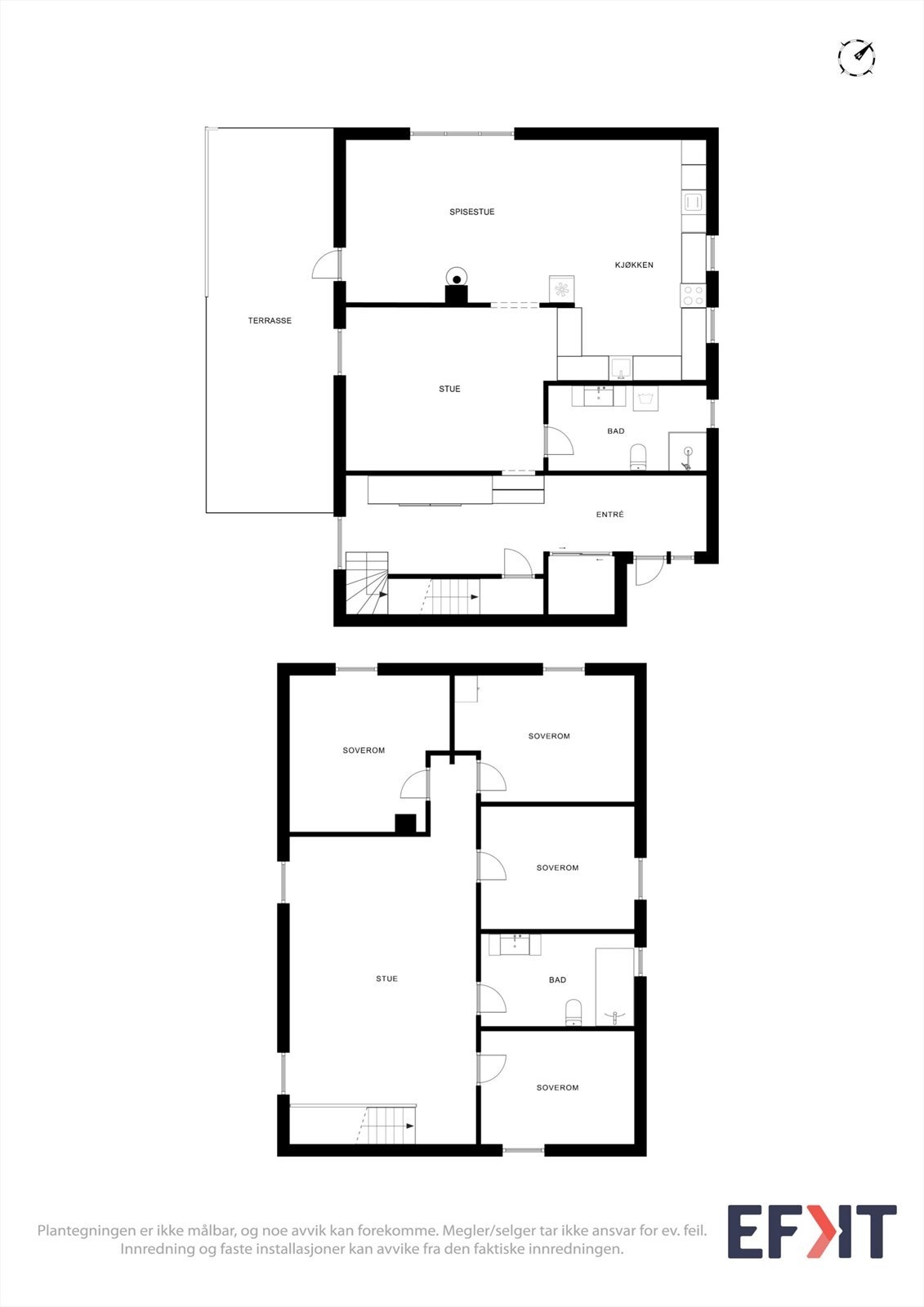 Plantegningen gir en god oversikt over boligens totale areal og romfordeling over etasjene. Galleribilde