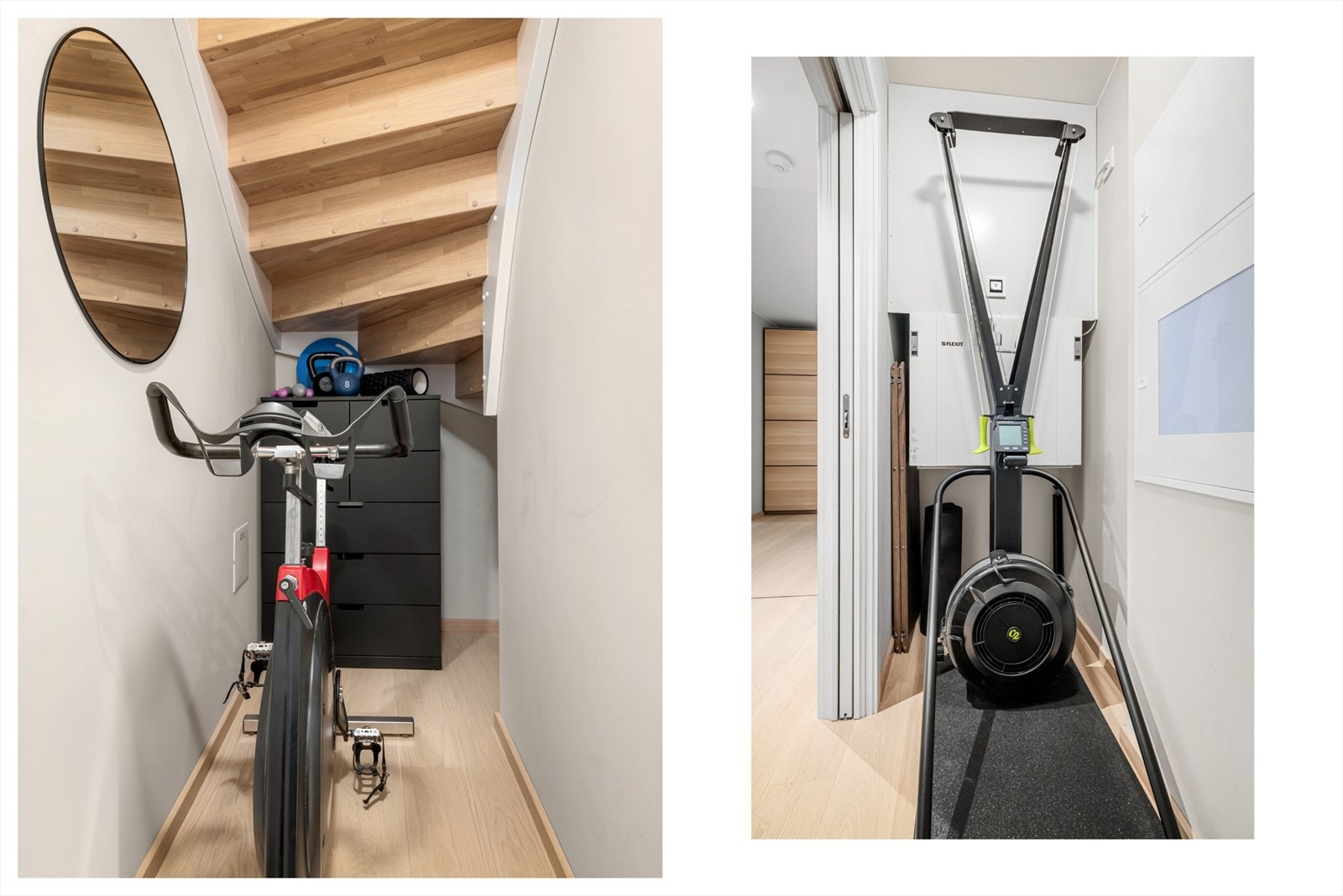 Boden under trappen kan innredes til et smart mini-treningsrom slik de nåværende eierne har gjort. Galleribilde