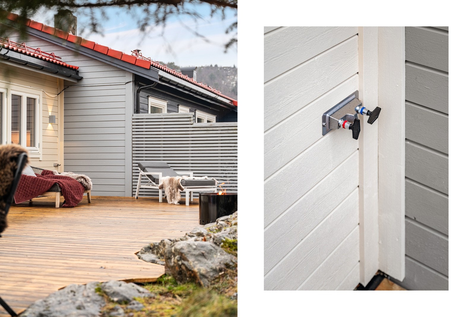 Uttak for varmtvann på terrassen gjør det lett å fylle barnebassenget med temperert vann Galleribilde