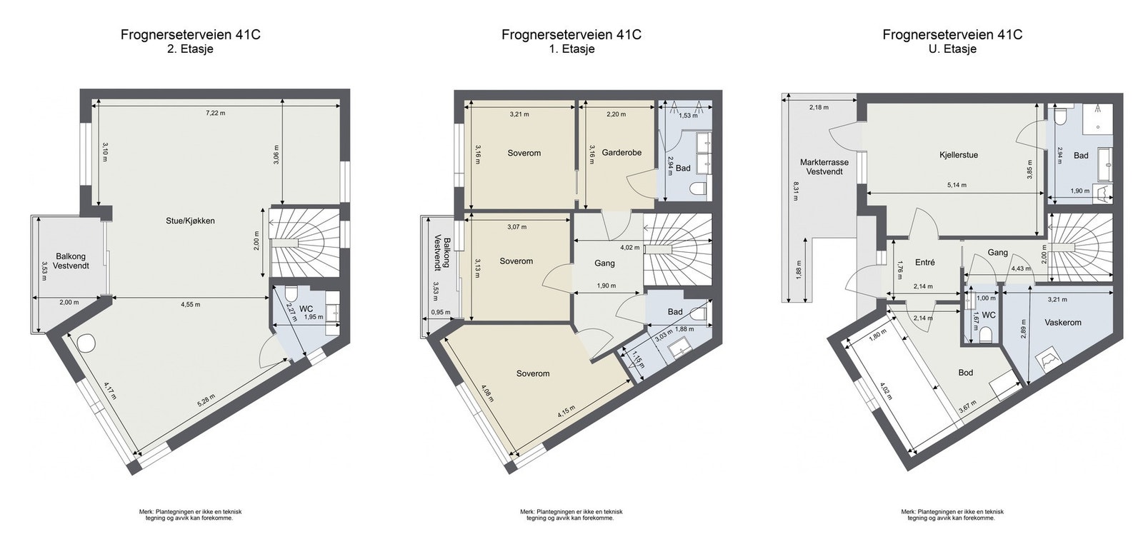 Plantegning med mål av ulike plan. Galleribilde