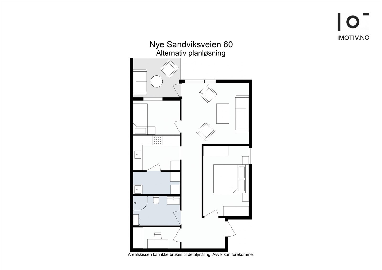 Plantegning, alternativ løsning med ekstra soverom. Galleribilde