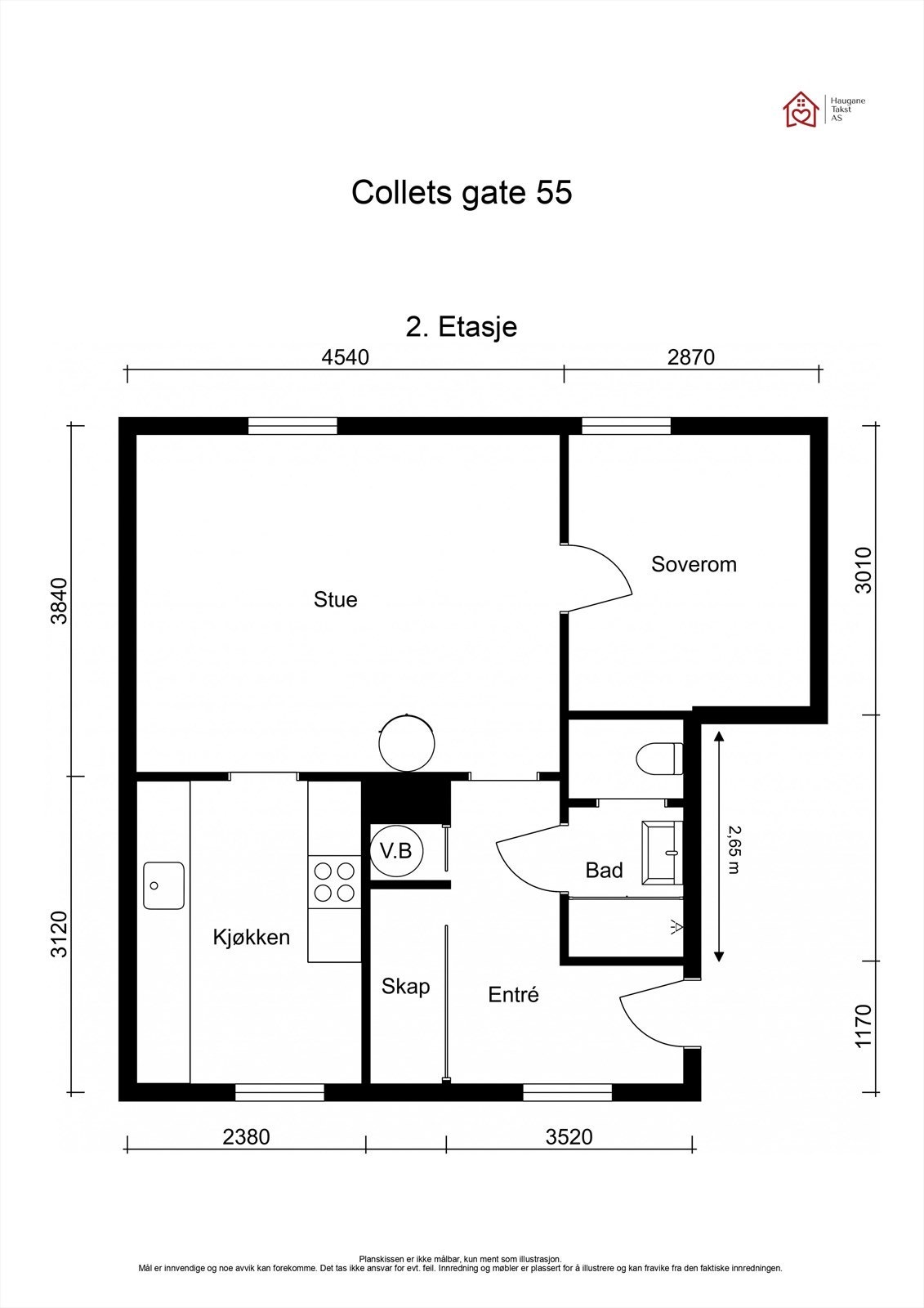 Plantegning. I tillegg disponerer leiligheten en kjellerbod på 12 m² og loftsbod på 1,9 m². Galleribilde