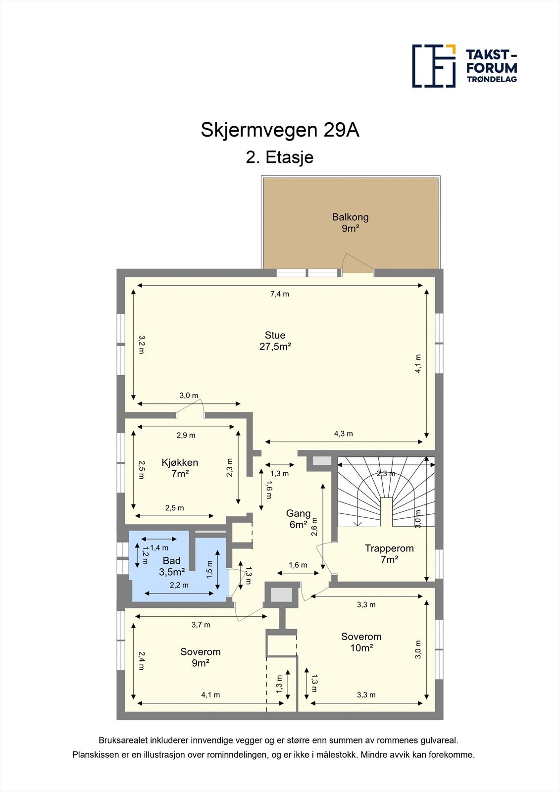 Planskisse 2.etasje. 3-roms Galleribilde