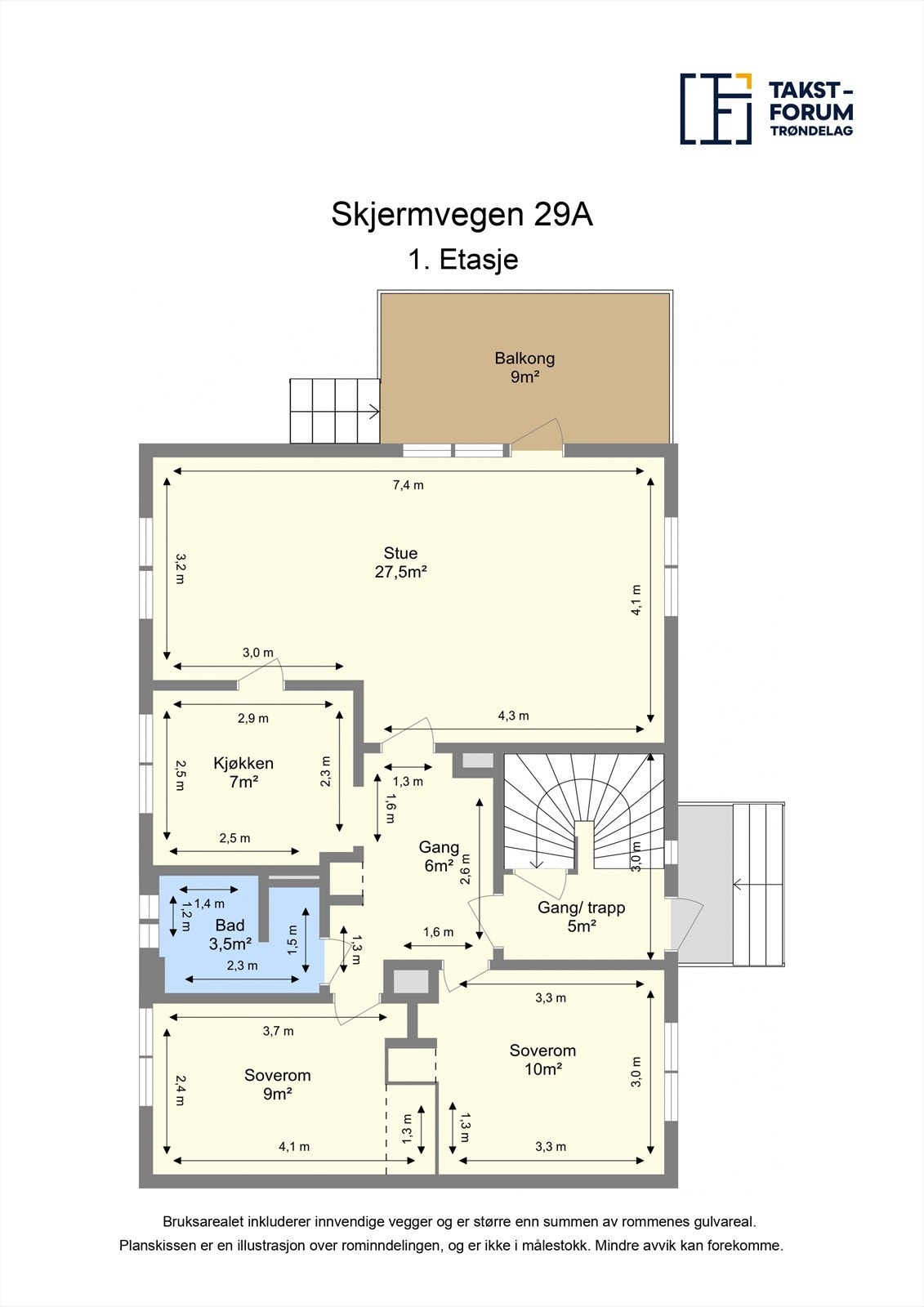 Planskisse 1.etasje. 3-roms Galleribilde