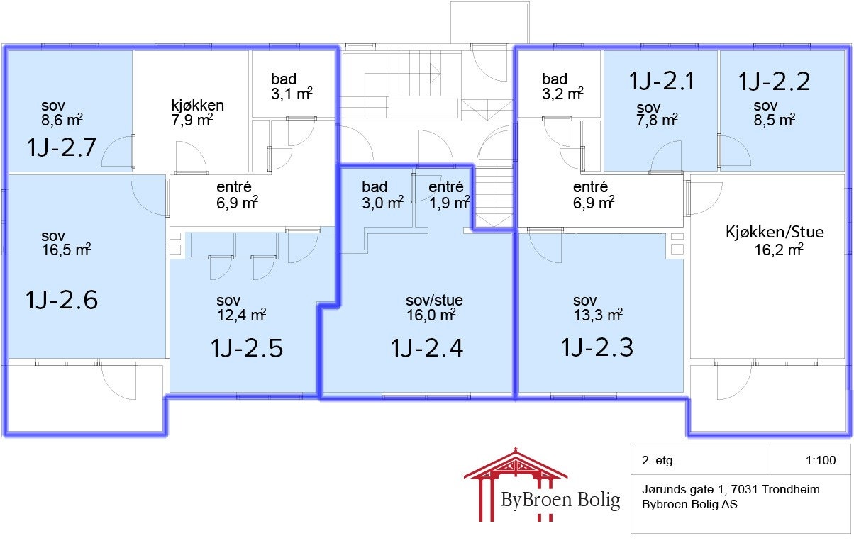 Leiligheten er merket 1J 2.1-3 på plantegningen Galleribilde