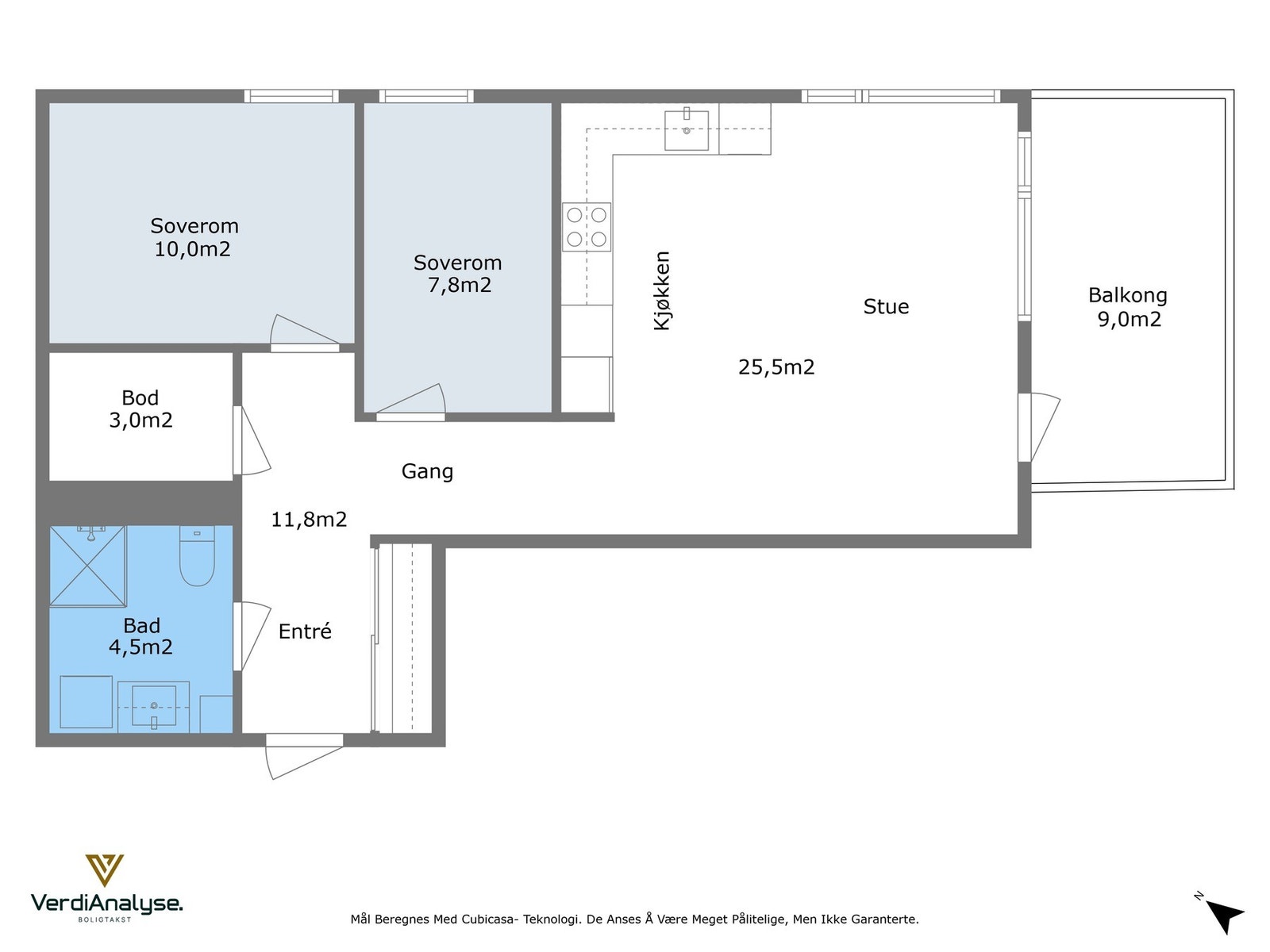 Planløsning. Det følger en ekstern bod i underetasje som måler 5kvm. Galleribilde