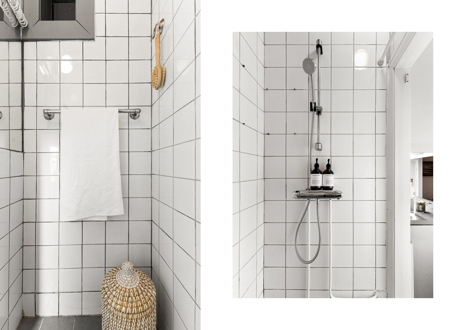 Dusjrom med fliser og dusjløsning. Galleribilde