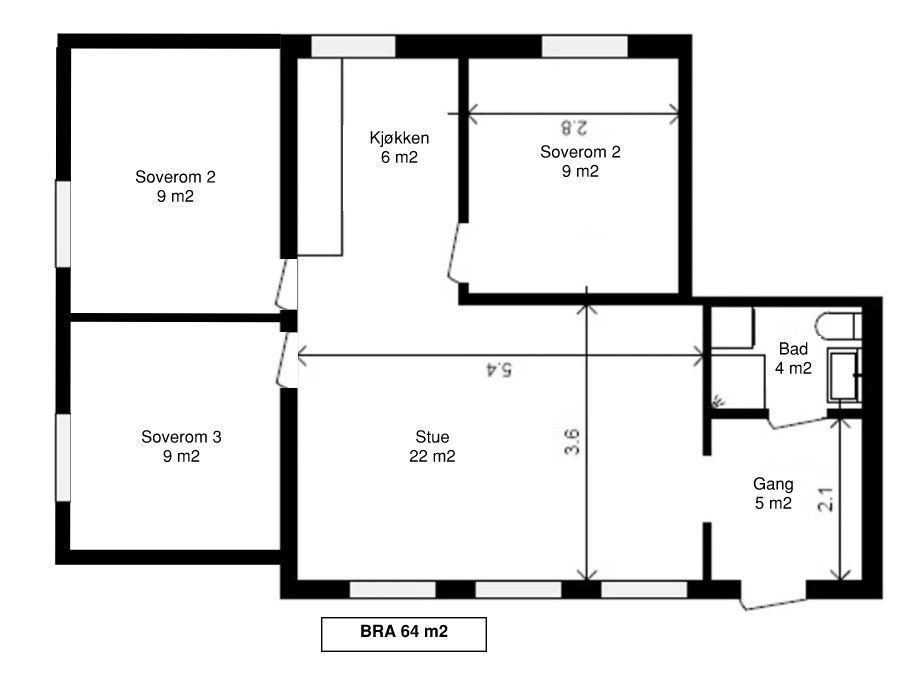 Plantegning hvor de to nye soverommene vises Galleribilde