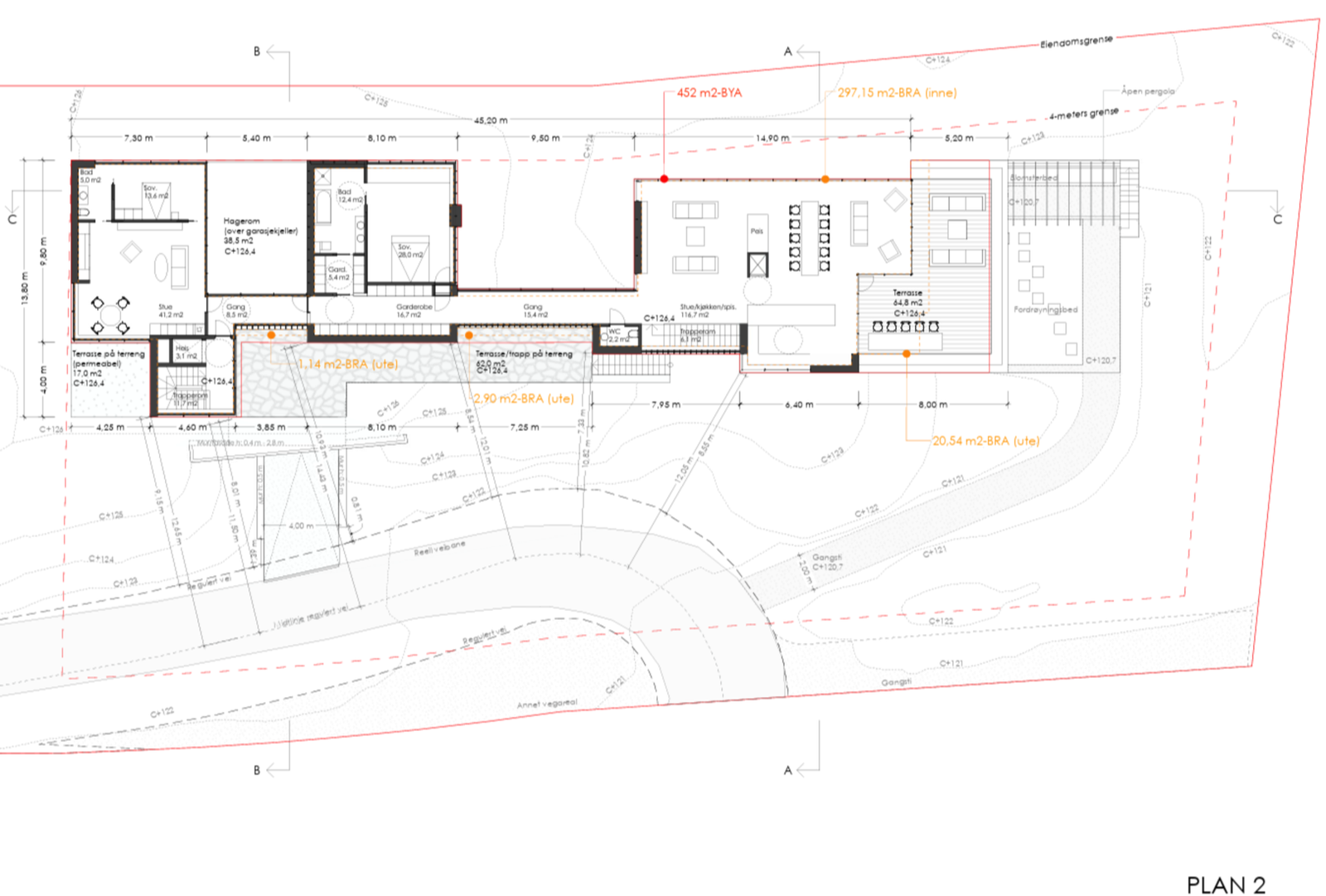 Plan 2 (ny enebolig - ved kjøp av både Bamseveien 24 + 26) Avvik kan forekomme. Galleribilde