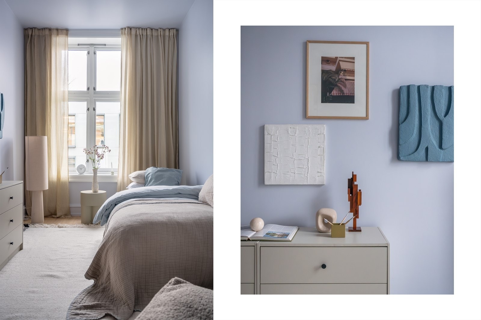 Rommet er holdt i en dus og behagelig blåtone. Galleribilde