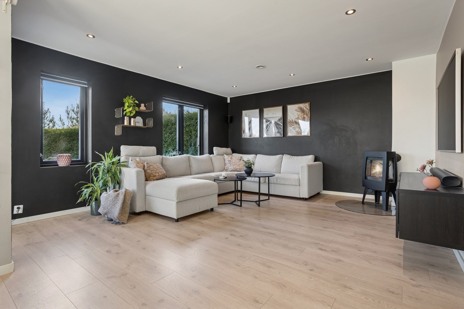 Stor, romslig stue med bl.a vedfyring. Galleribilde