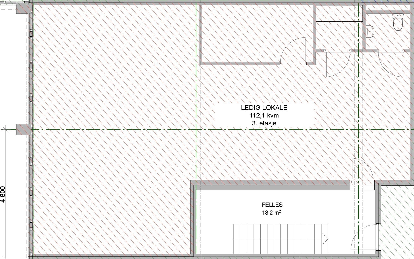 Lokalet er 3. etasje (112,1kvm) og har toalett og mini kjøkken Galleribilde