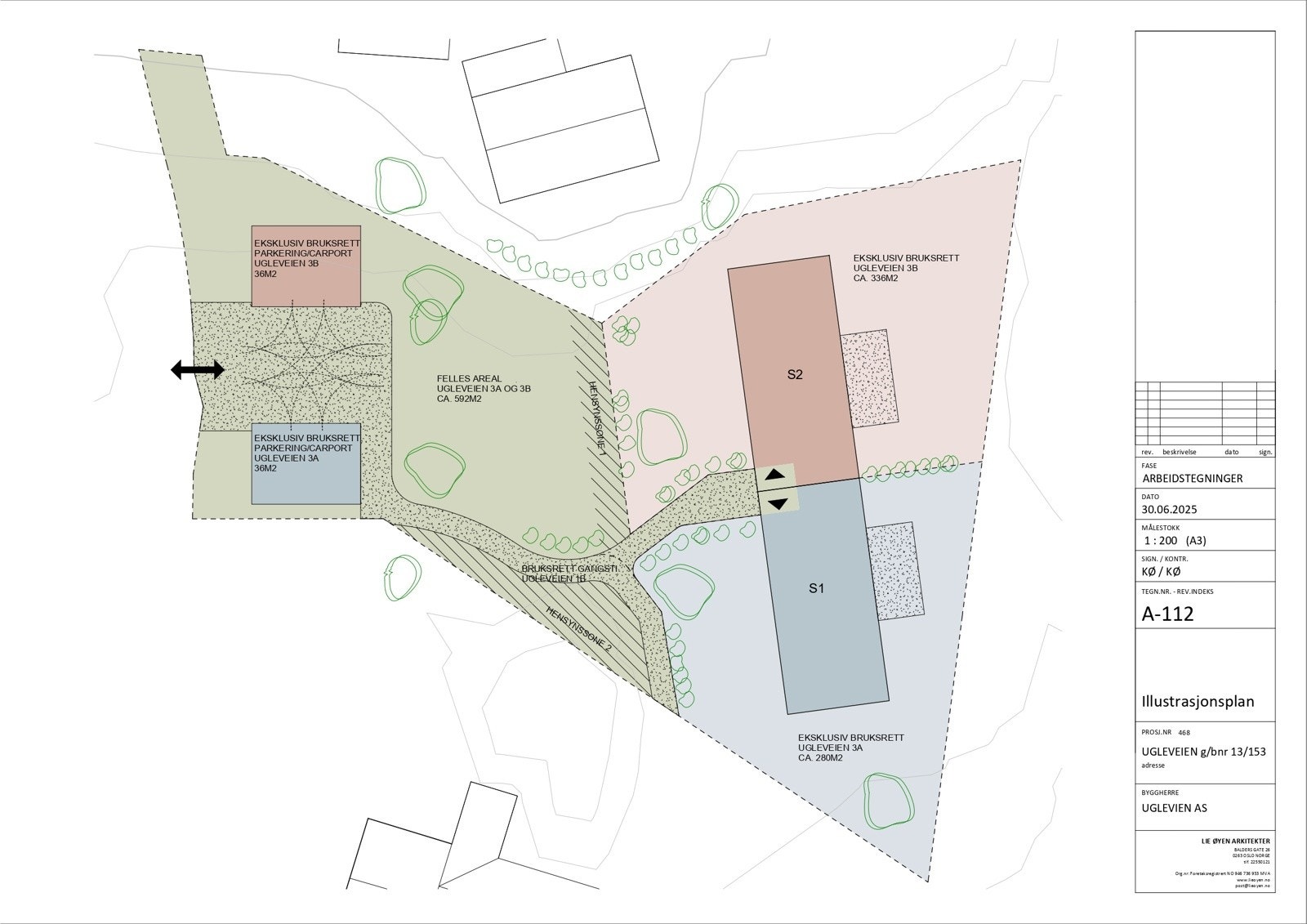 Illustrasjonsplan fellesareal og eksklusiv bruksrett Galleribilde