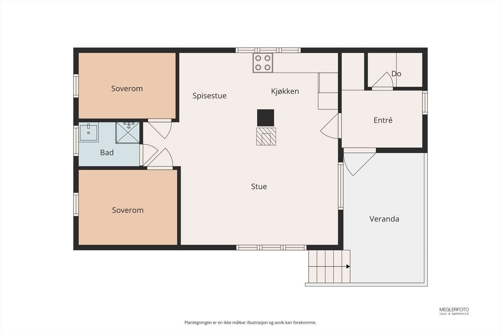 Hytta har en god planløsning med stue, kjøkken, to soverom, bad og et separat toalettrom. Galleribilde
