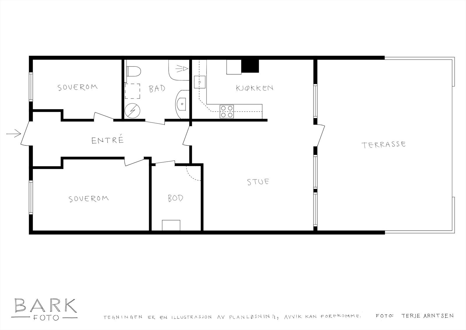 Svært funksjonell planløsning med gode rom. Leiligheten er gjennomgående i etasjen, med vinduer i begge ender. Galleribilde