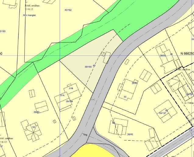 Reguleringskart med tomtegrenser. Gnr 39 Bnr 193. Galleribilde