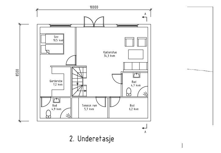 Mulig planløsning 2. underetasje. Galleribilde