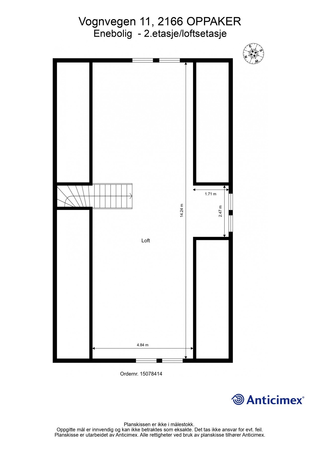Plantegning uinnredet loftsrom. Galleribilde