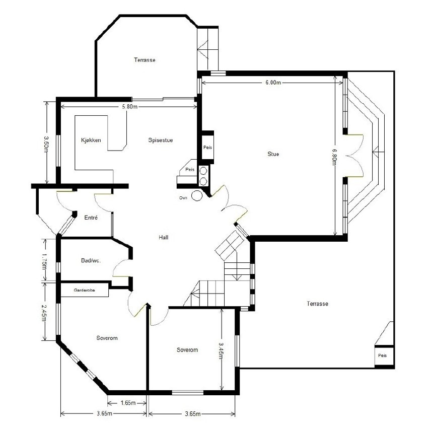 Planskisse over boligens hovedetasje. Galleribilde