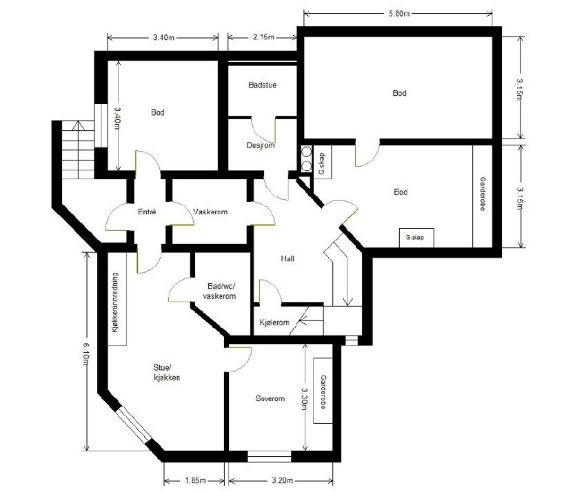 Planskisse over boligens underetasje. Galleribilde