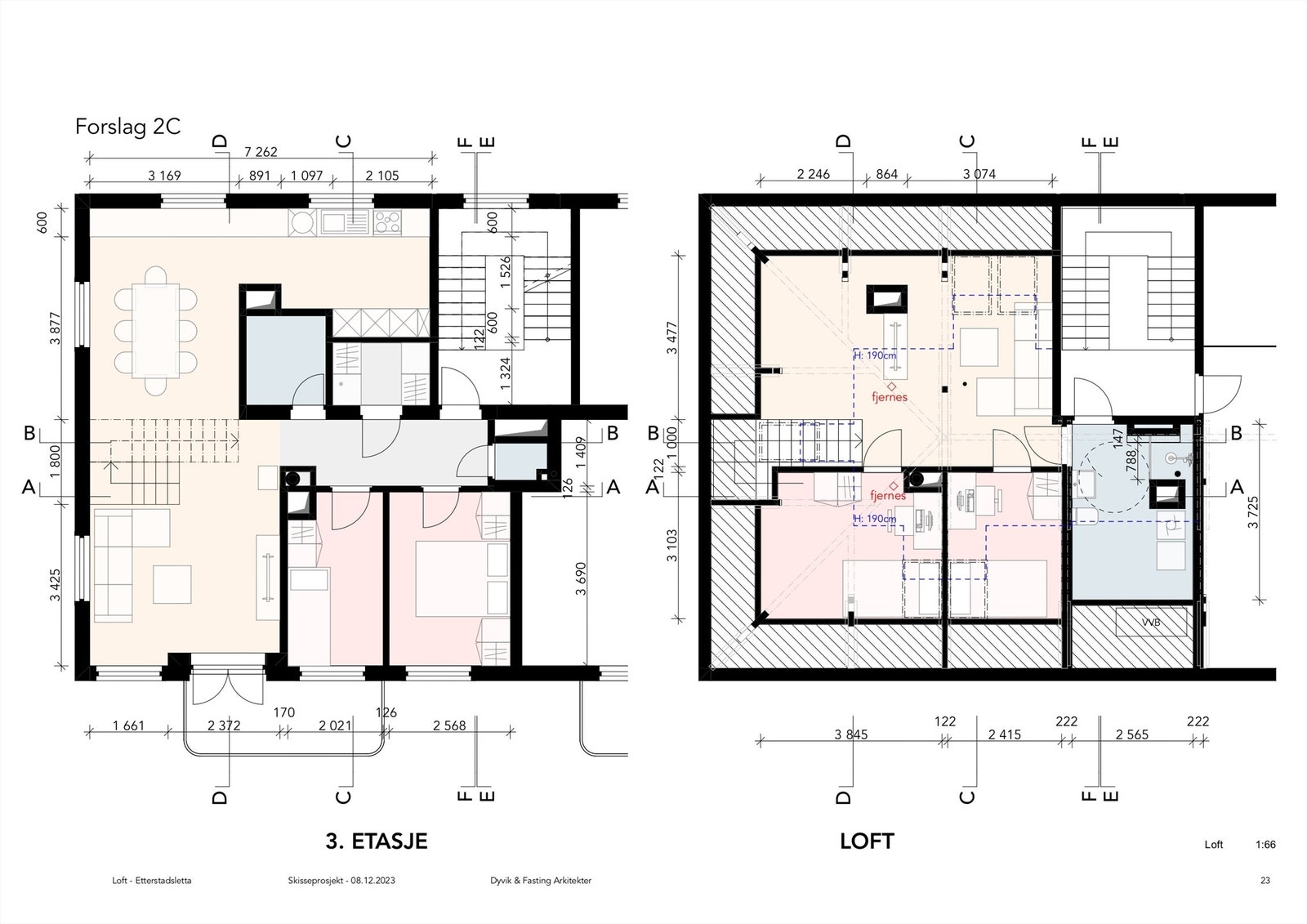 Forslag til alternativ planløsning på loft laget av arkitekt for selger. Dette er ikke omsøkt/godkjent hos kommunen og er kun ment som en illustrasjon. Galleribilde