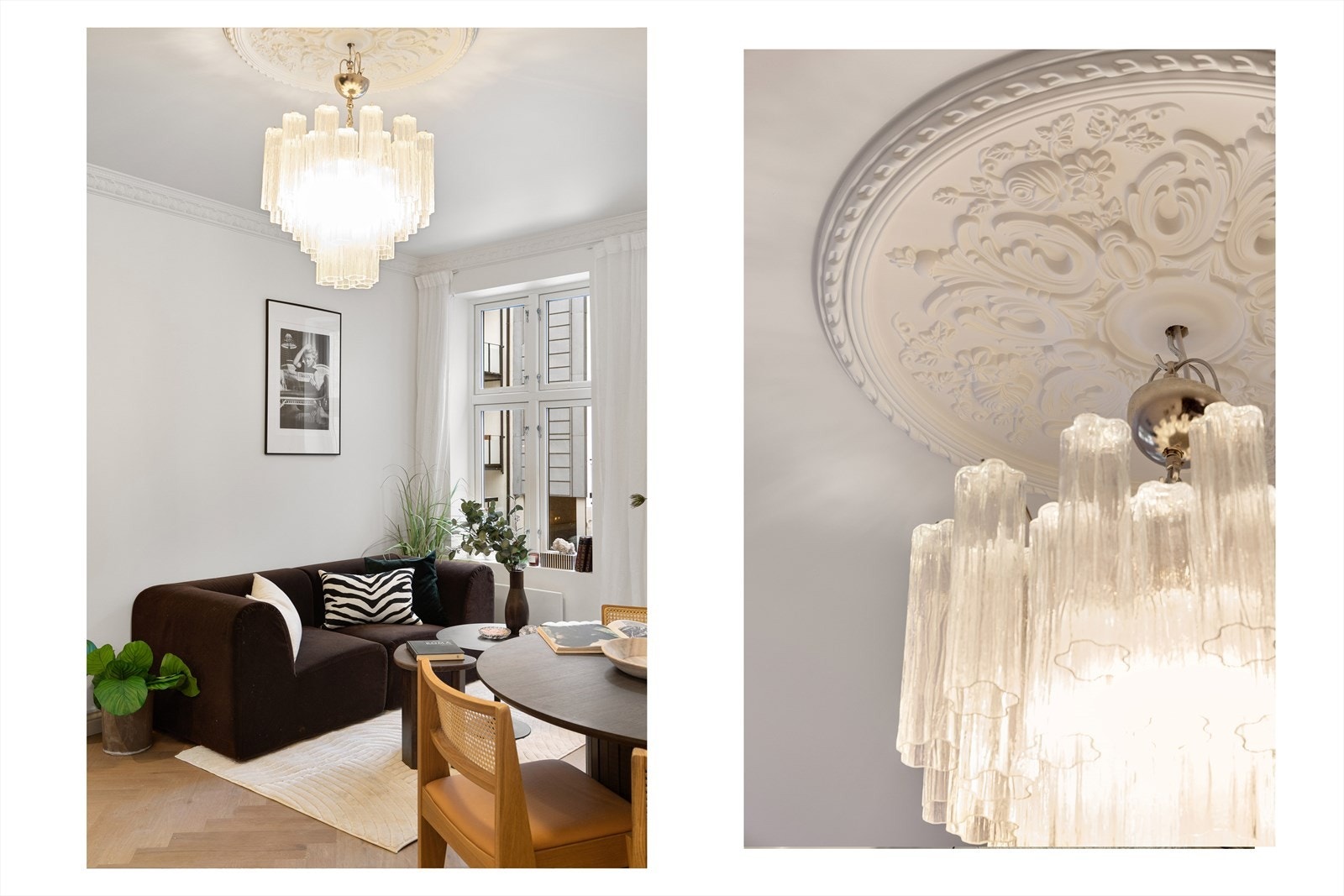 Lekre, klassiske detaljer som stukkatur, rosett og fiskebensgulv. Galleribilde