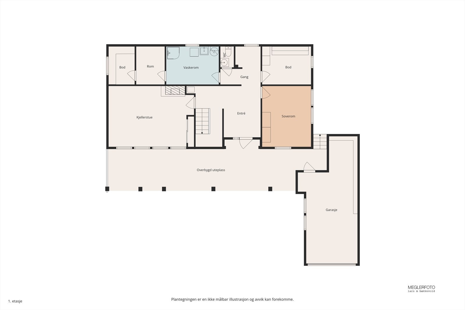Underetasjen har en praktisk planløsning med blant annet kjellerstue, soverom, vaskerom og garasje. Galleribilde