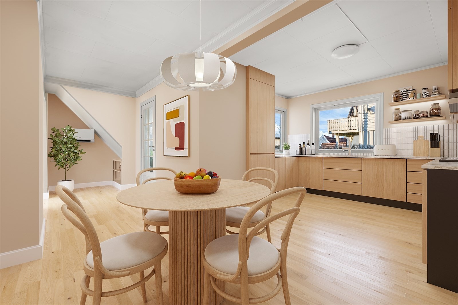 Kjøkkenet er digitalt møblert og oppusset. Galleribilde