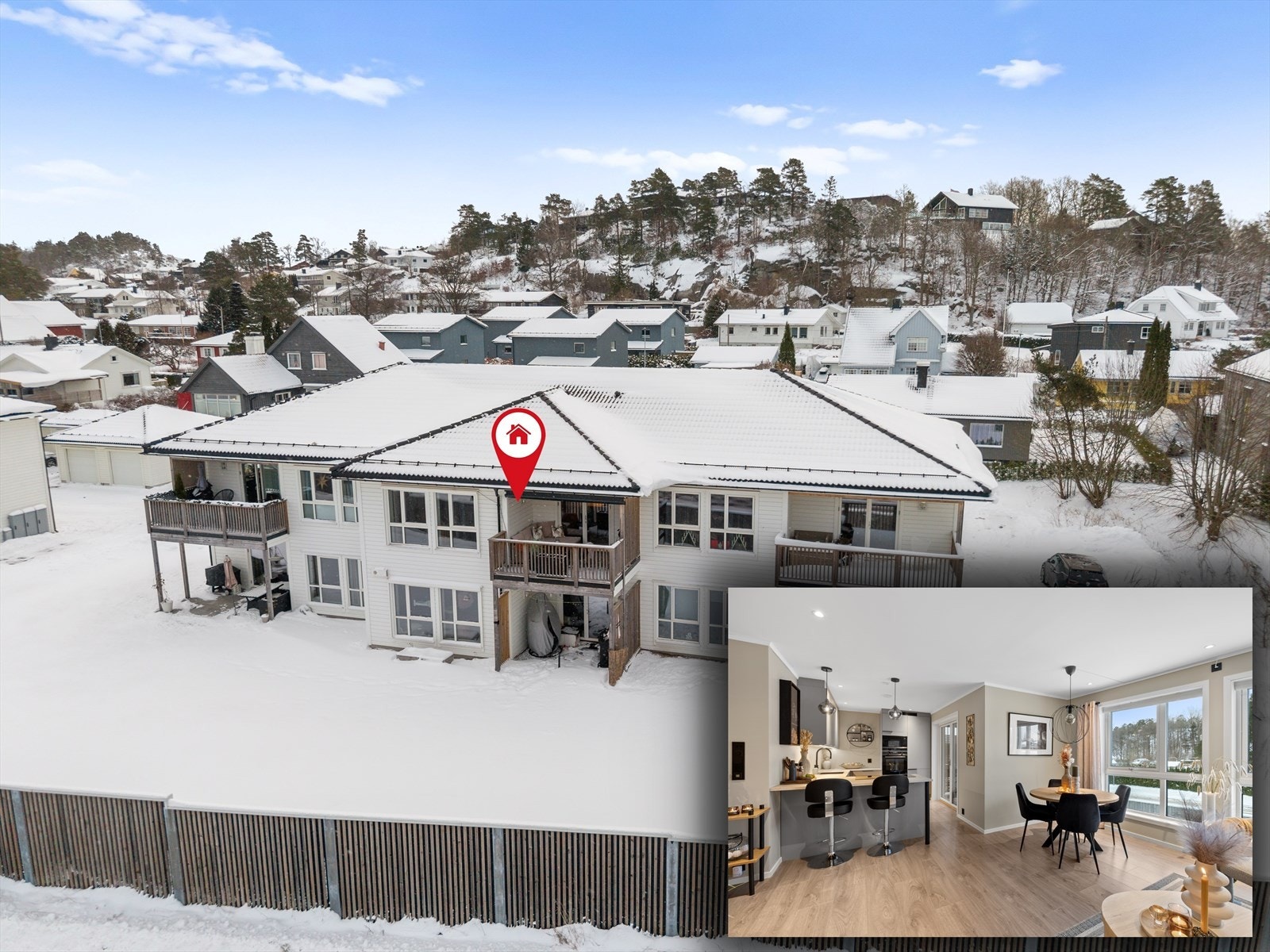 Velkommen til Øvre Halsevei 64F presentert av Aktiv Eiendomsmegling v/Thomas Otterbech. Foto: Paul Thürmer. Fra stuen har du god oversikt mot kjøkken og gang, samt utsyn gjennom store vindusflater. Galleribilde