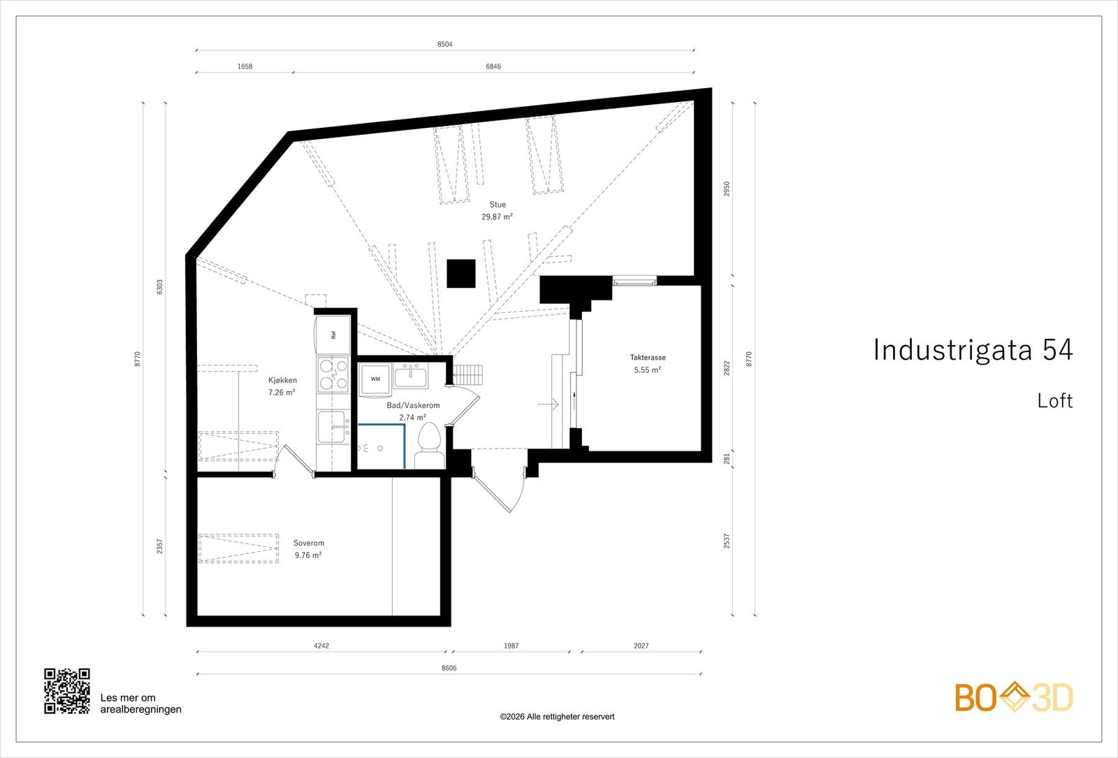 Plantegning - Leiligheten har et gulvareal på ca. 52 kvm Galleribilde