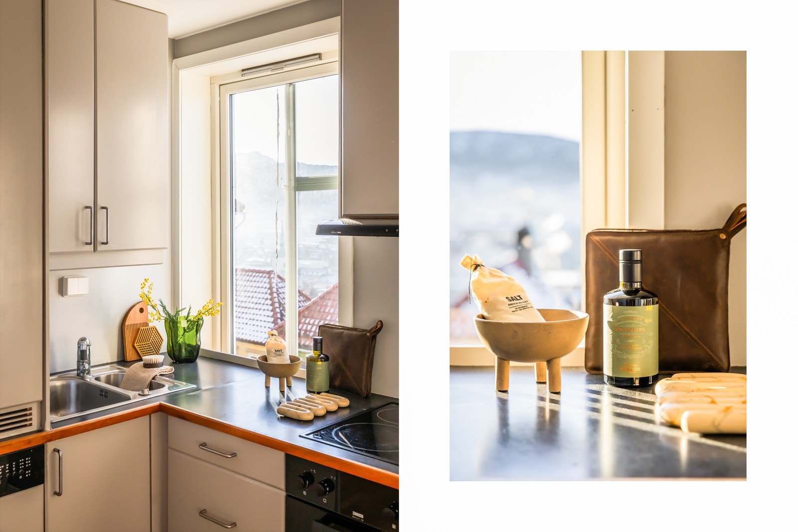 Fra kjøkkenet er det direkte utgang til balkongen - perfekt for morgenkaffen i solen eller rolige kvelder med utsikt over byen og flotte solnedganger som farger himmelen. Galleribilde