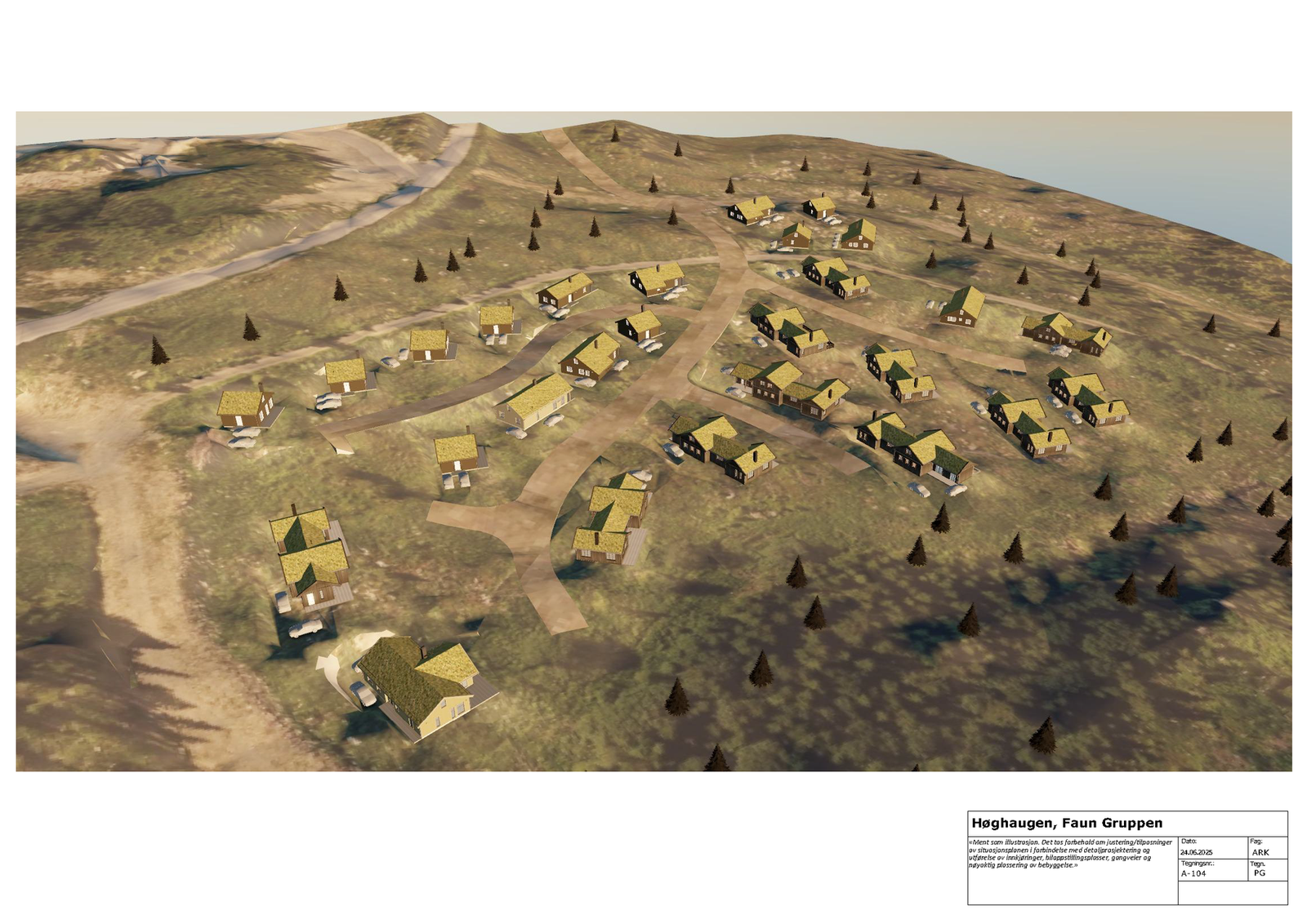 Illustrasjon Høghaugen med hyttemodeller Galleribilde