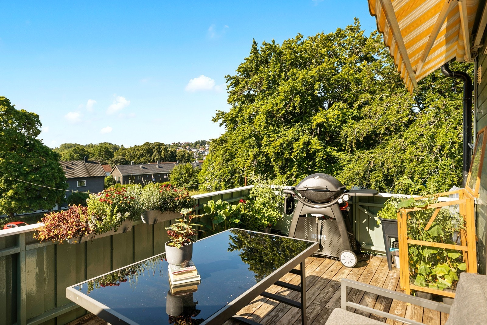 Trivelig terrasse med grønne omgivelser og skjermet tak. Galleribilde