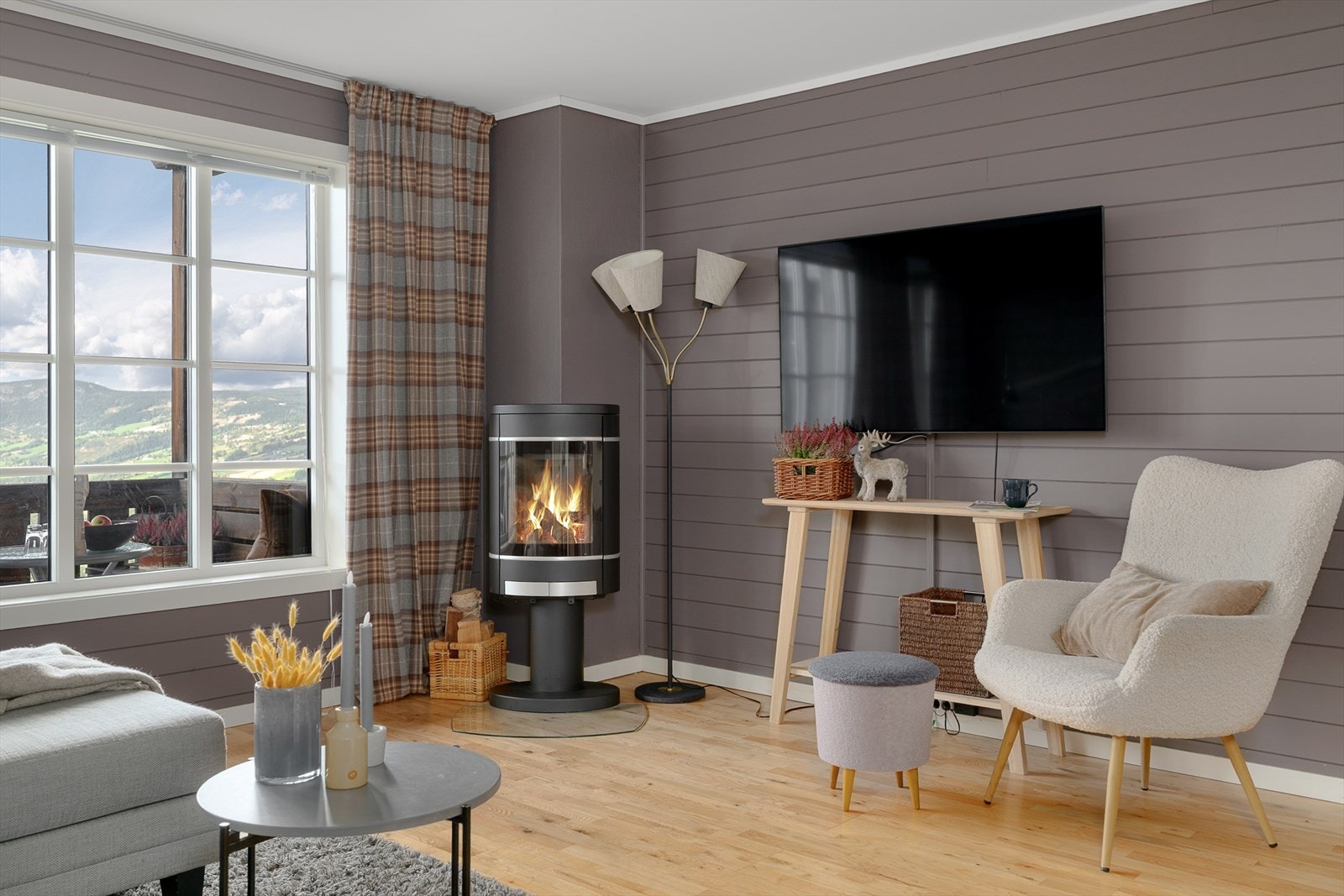 Effektiv peisovn er montert i stuen. Galleribilde