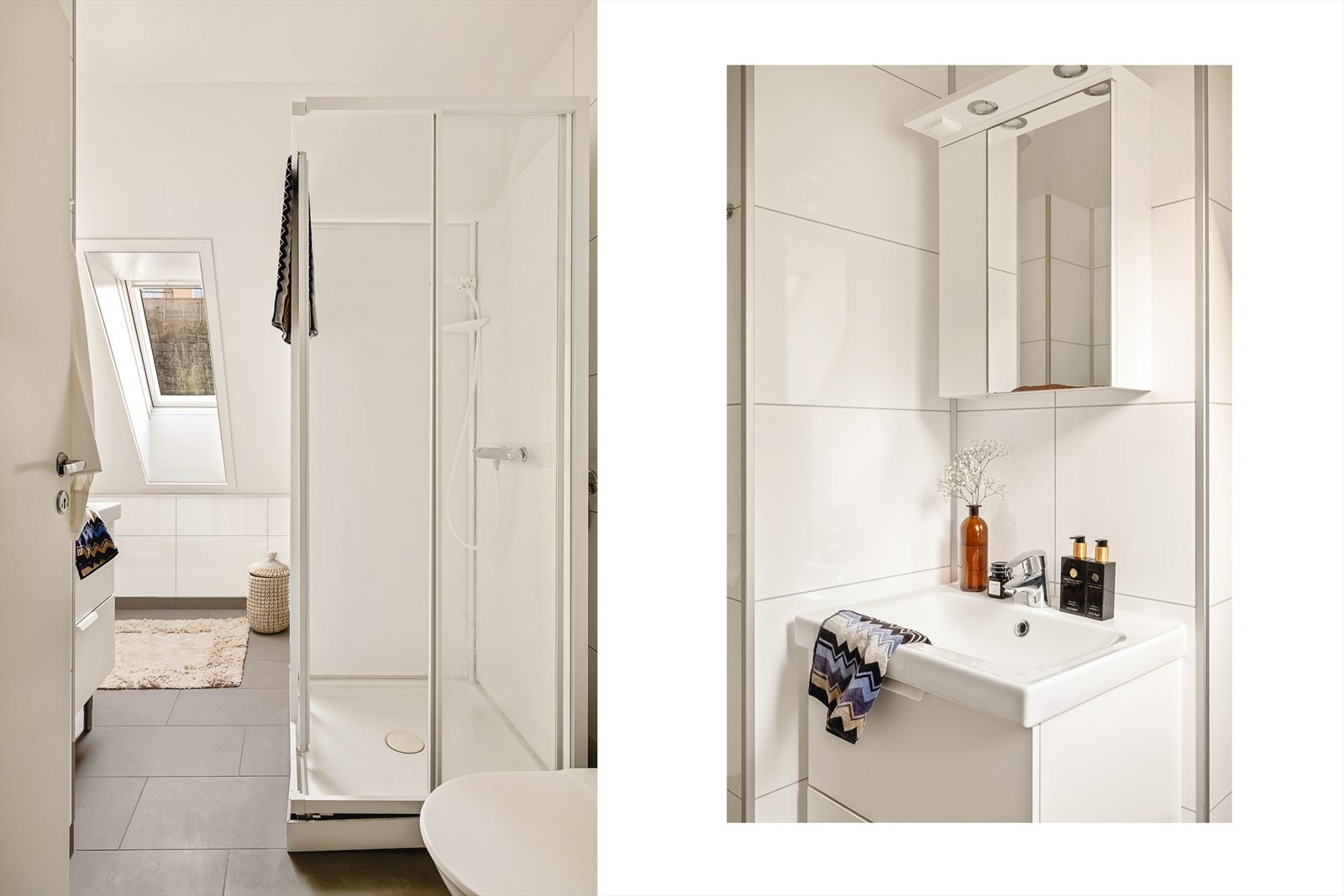 Lyst og klassisk bad med varme i gulv. Galleribilde