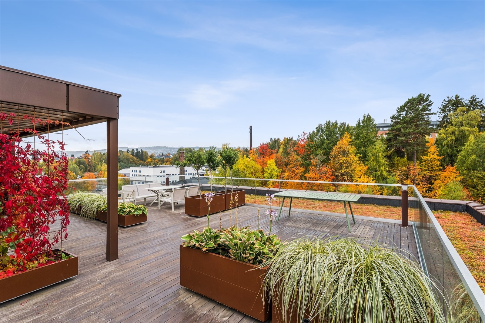 Beboerne har tilgang til en felles takterrasse med gode lysforhold og beplantning. Galleribilde
