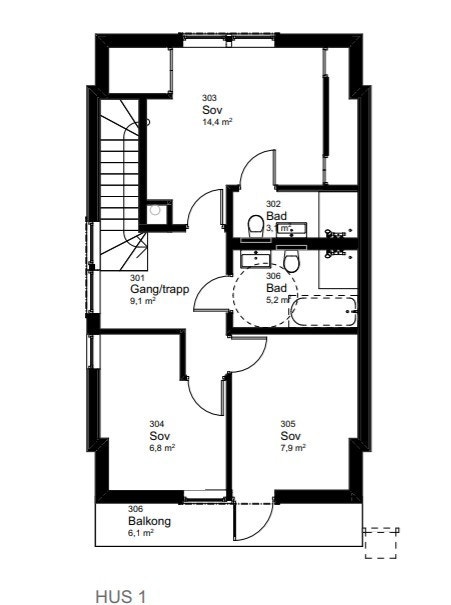 fra salgsprospekt soveromsetasje - ikke kontrollert evt. avvik Galleribilde