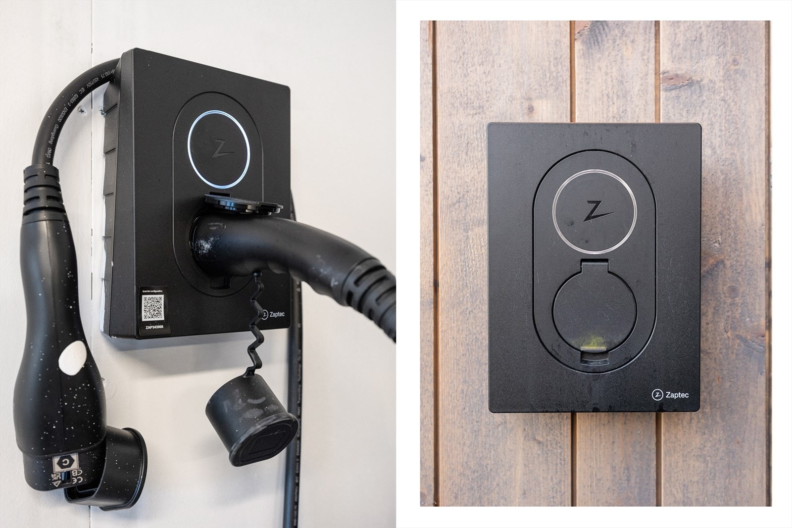 En el-billader er montert på garasjens utside og andre er montert innvendig. Galleribilde