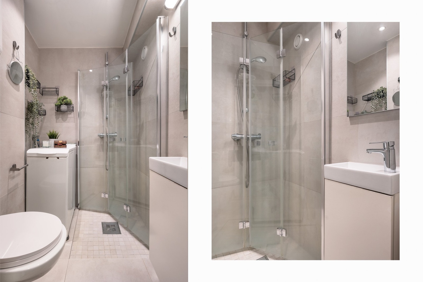 Pent og praktisk bad (2022) med opplegg for vaskemaskin, samt varmekabler i gulv. Galleribilde