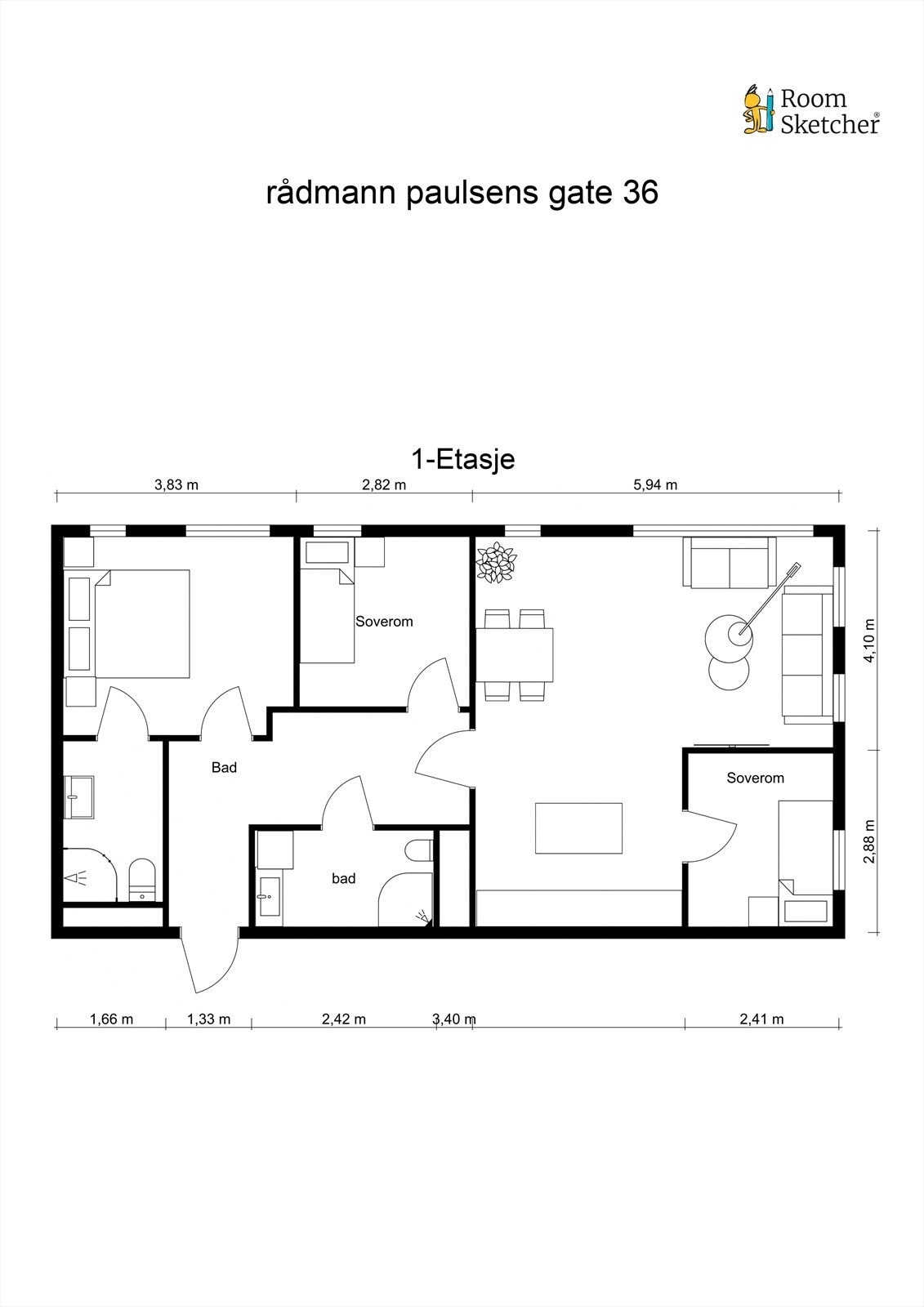 God og arealeffektiv planløsning med åpen stue- og kjøkkenløsning, to soverom og to bad. Galleribilde