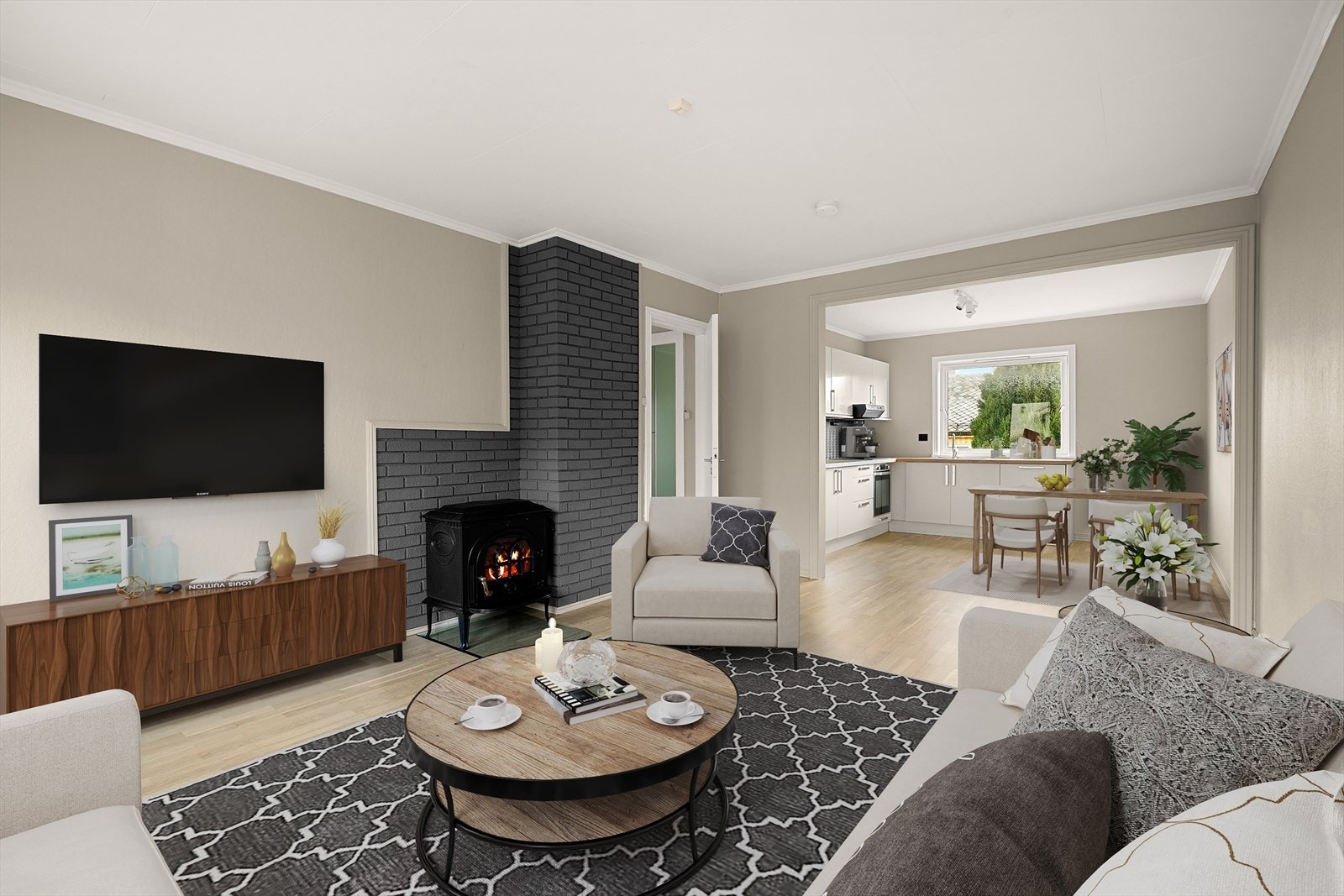 Selve leiligheten er på 73kvm, men disponerer kjelleren Galleribilde