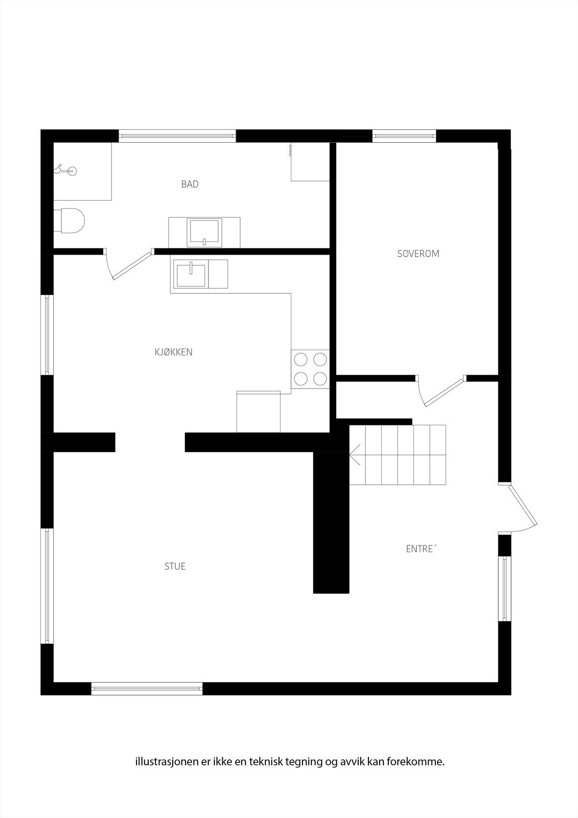 Plantegning for hovedetasjen med følgende rominndeling. Galleribilde