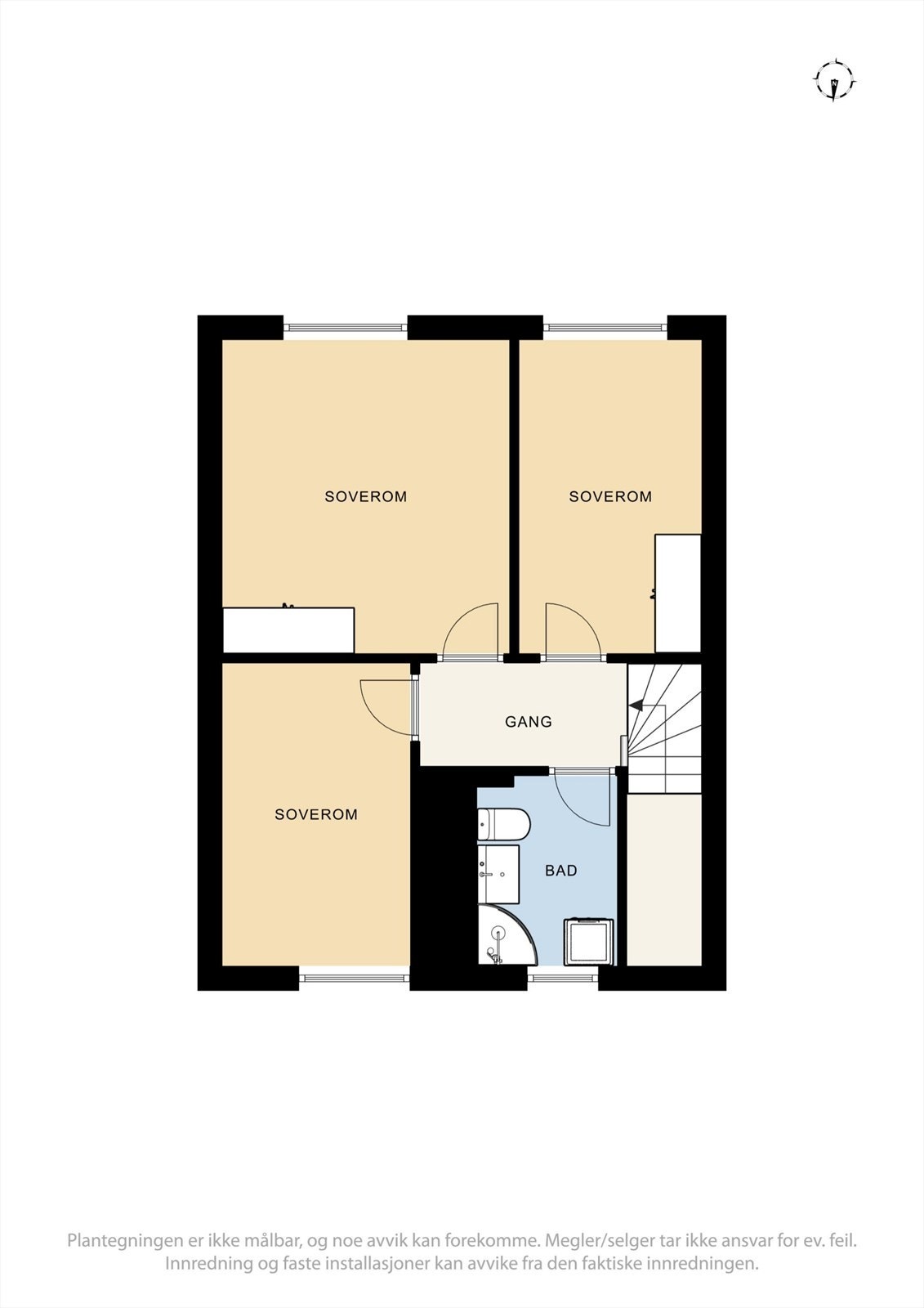 Andre etasje inneholder tre soverom og et bad, som gir en praktisk, adskilt sovesone. Galleribilde