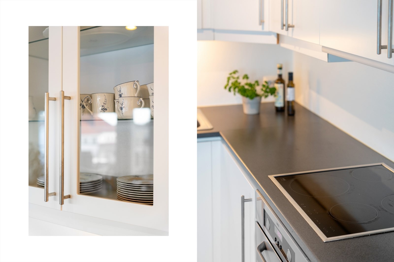 Kjøkkenet er utstyrt med integrerte hvitevarer i form av platetopp og stekeovn. Opplegg for oppvaskmaskin og plass til kjøl/fryseskap. Det er montert ventilator med avtrekk. Galleribilde