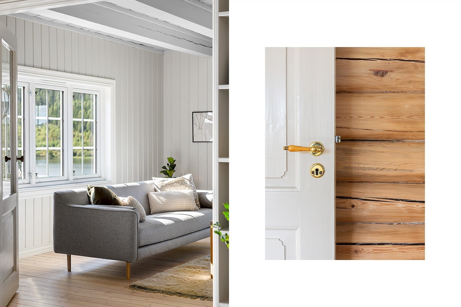 Kombinasjonen av malt panel og synlig tømmer gir en helt spesiell atmosfære. Galleribilde